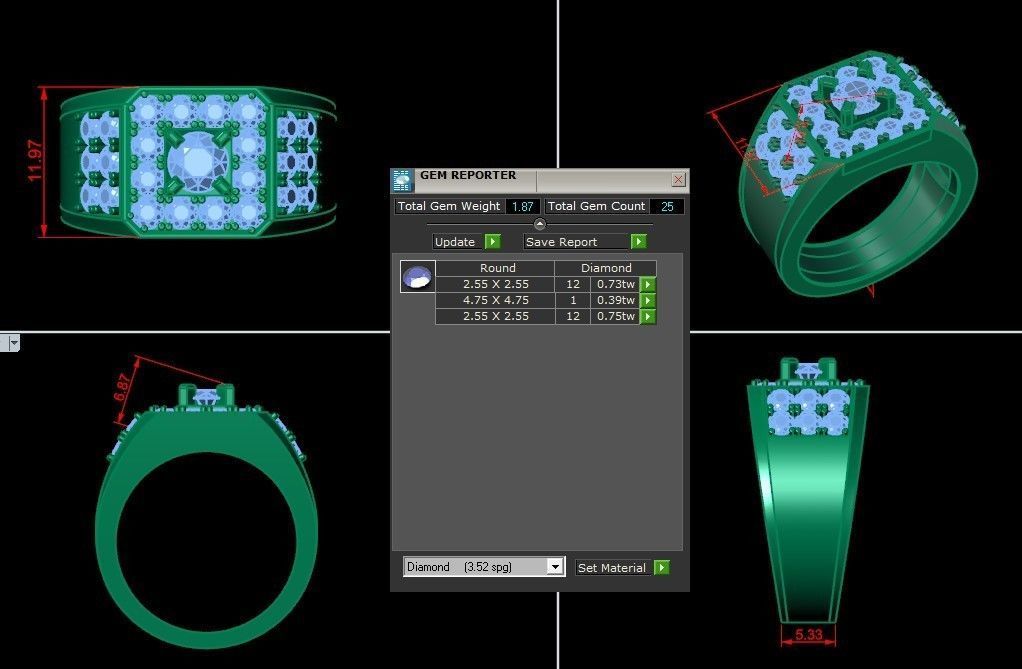 Diamond Men Ring Cad File MR 131 3D print model_1