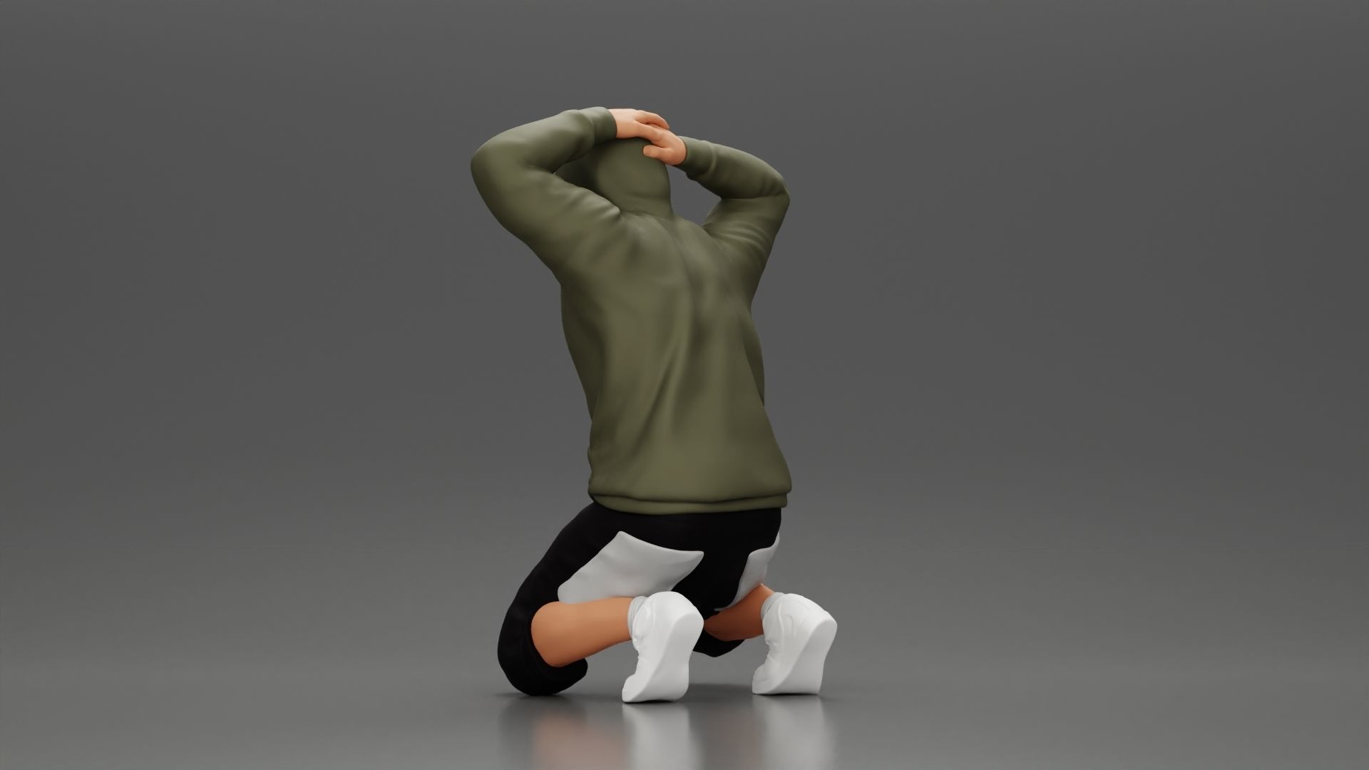 Gangster in hoodie putting his hands behind head 3D print model_3