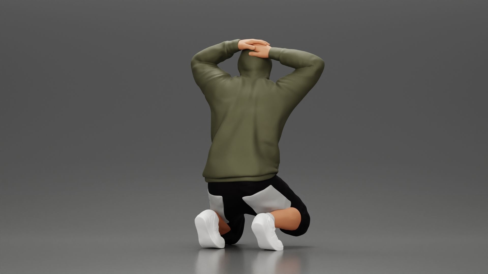 Gangster in hoodie putting his hands behind head 3D print model_2