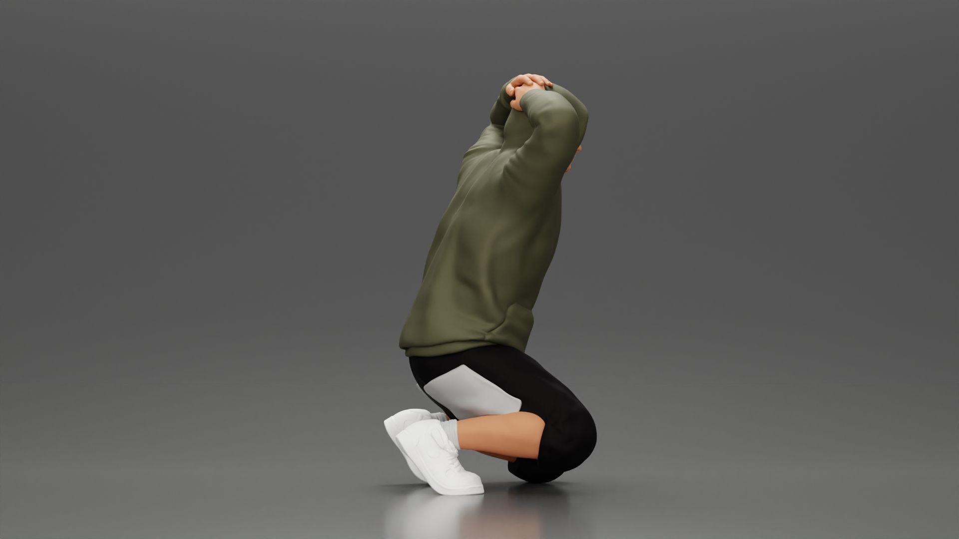 Gangster in hoodie putting his hands behind head 3D print model_1