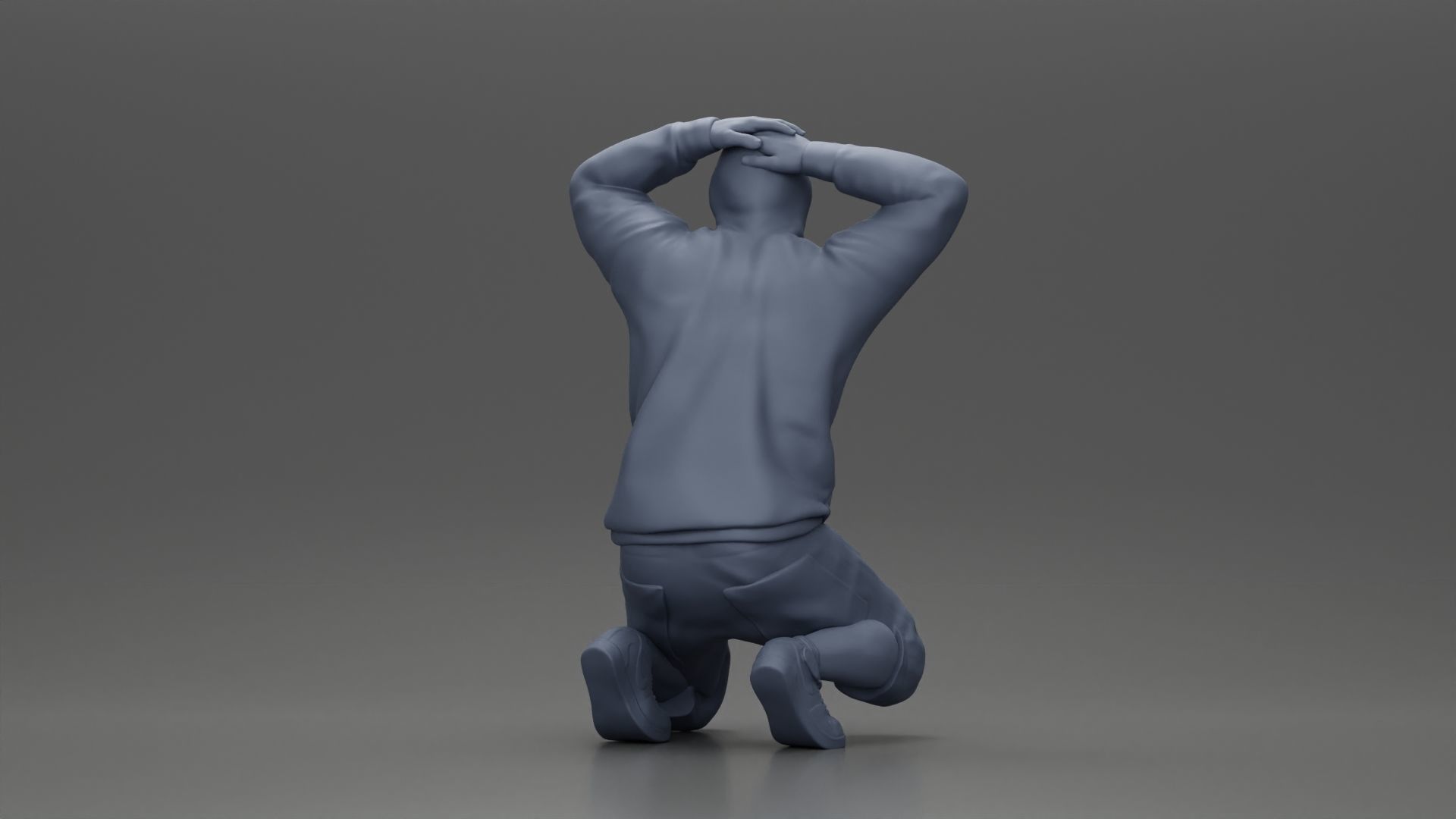 Gangster in hoodie putting his hands behind head 3D print model_8
