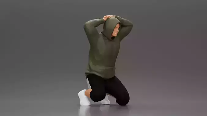 Gangster in hoodie putting his hands behind head 3D print model