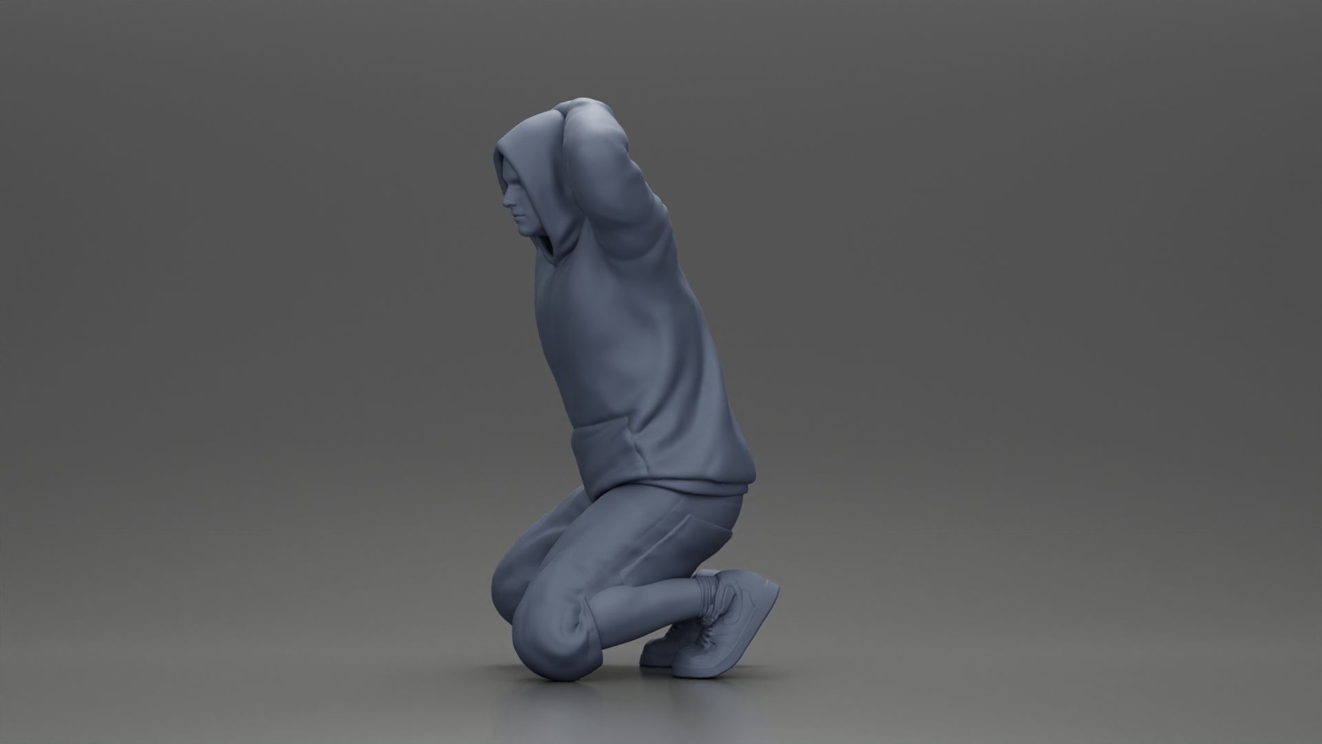 Gangster in hoodie putting his hands behind head 3D print model_7
