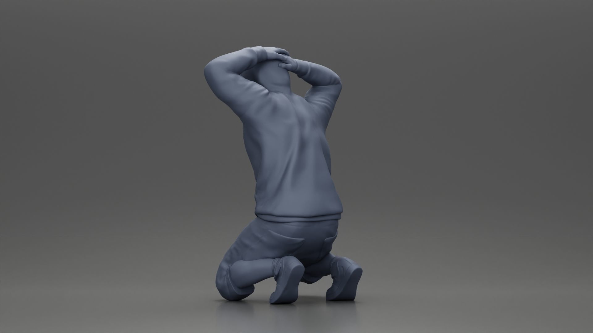 Gangster in hoodie putting his hands behind head 3D print model_9