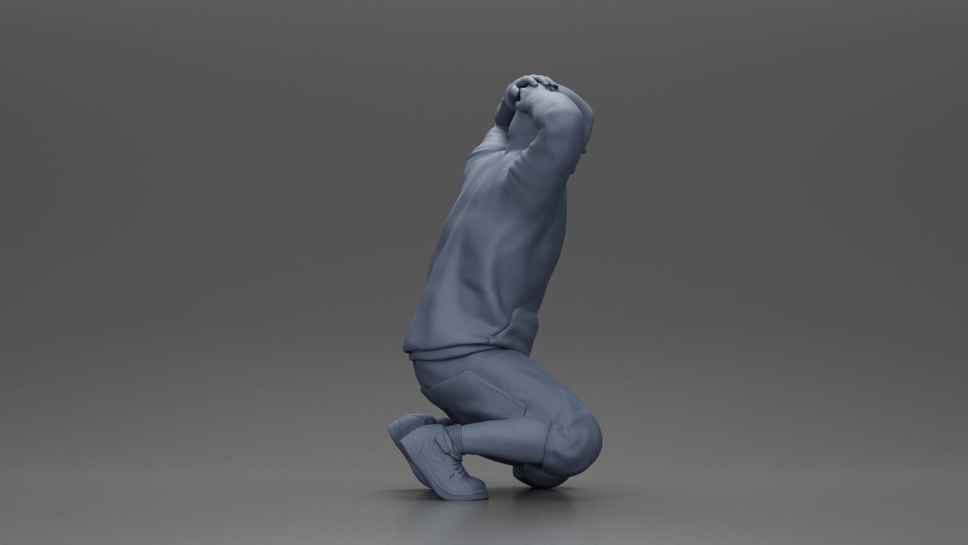Gangster in hoodie putting his hands behind head 3D print model_10