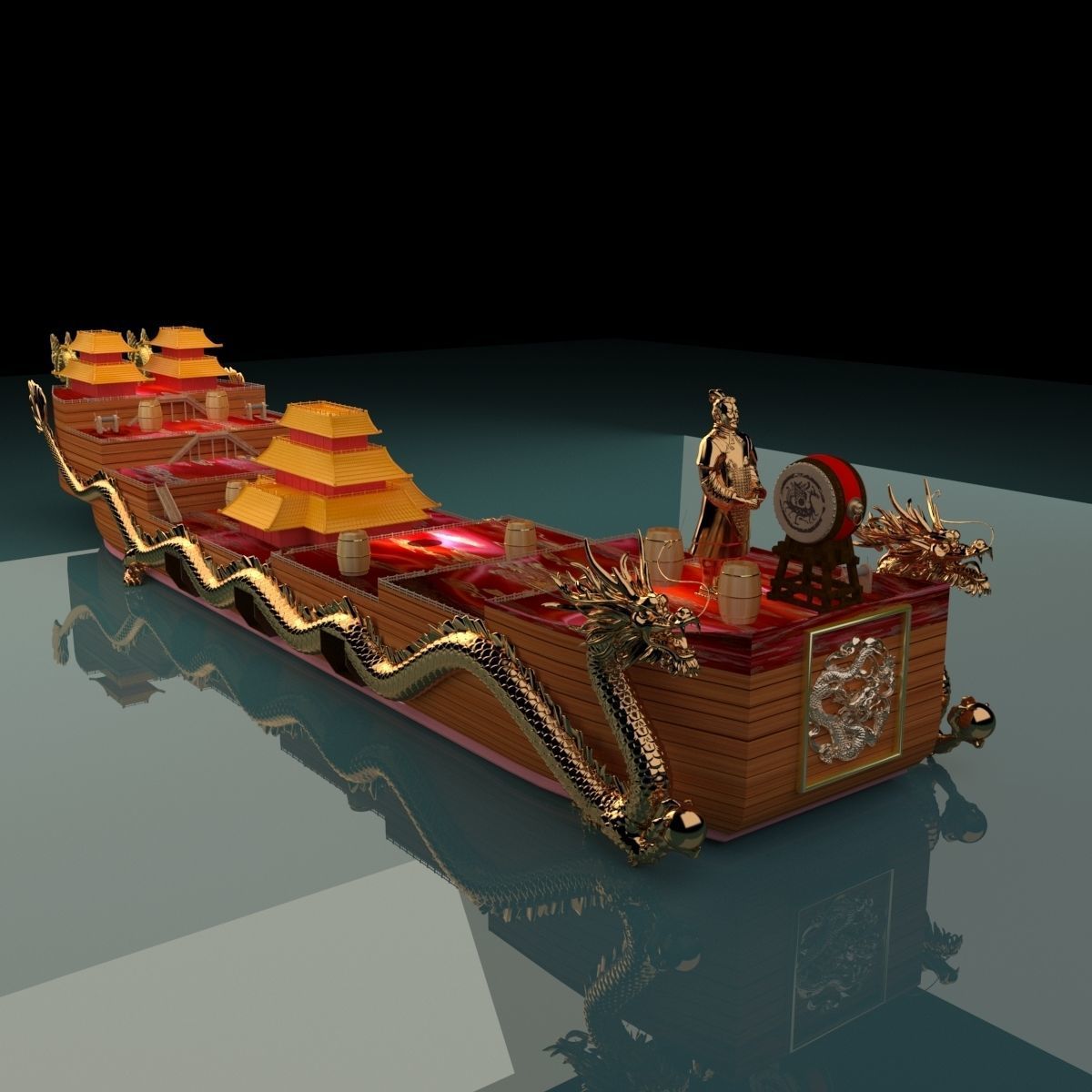 Chinese dragon boat 3D model_5