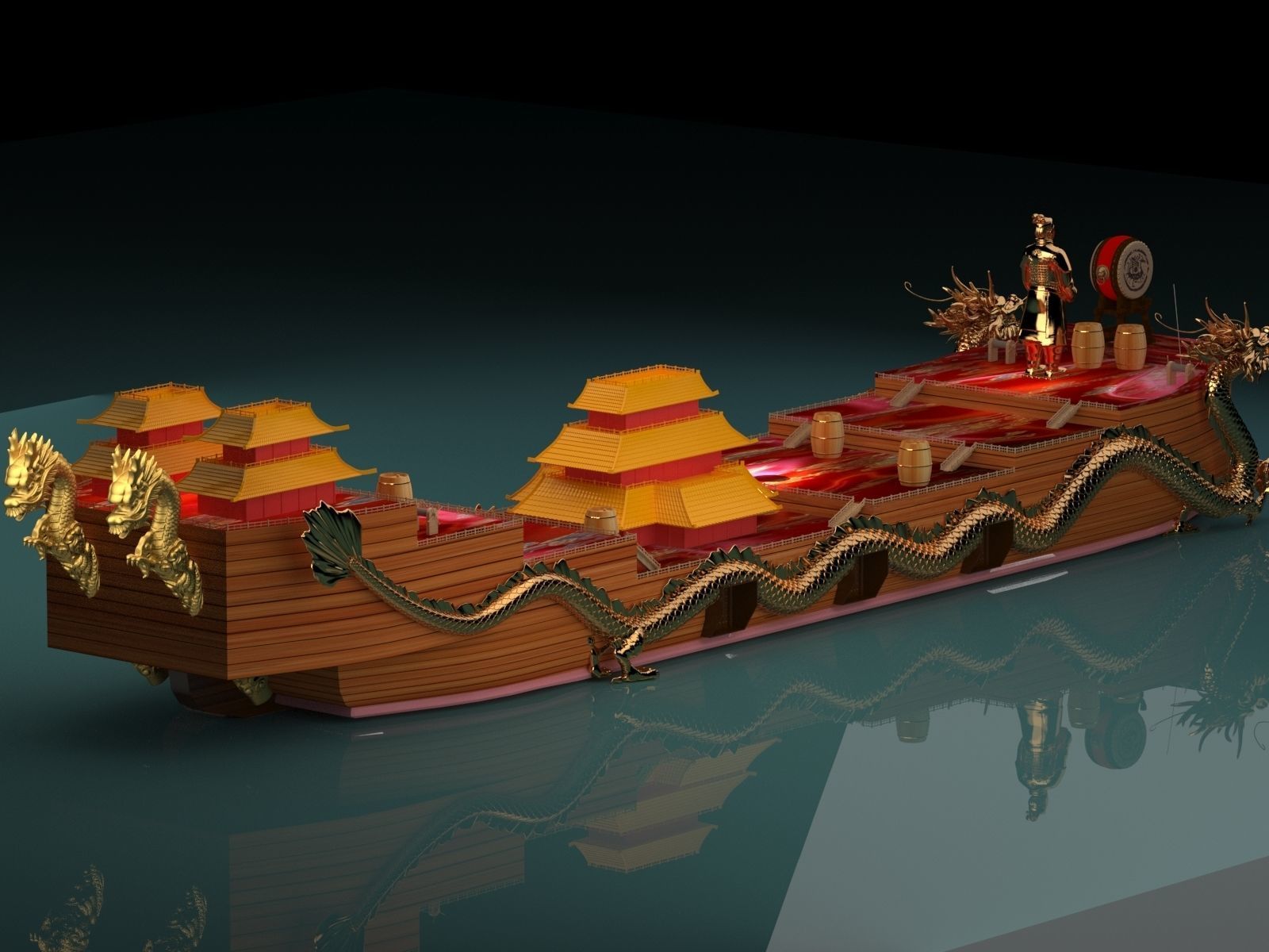 Chinese dragon boat 3D model_1