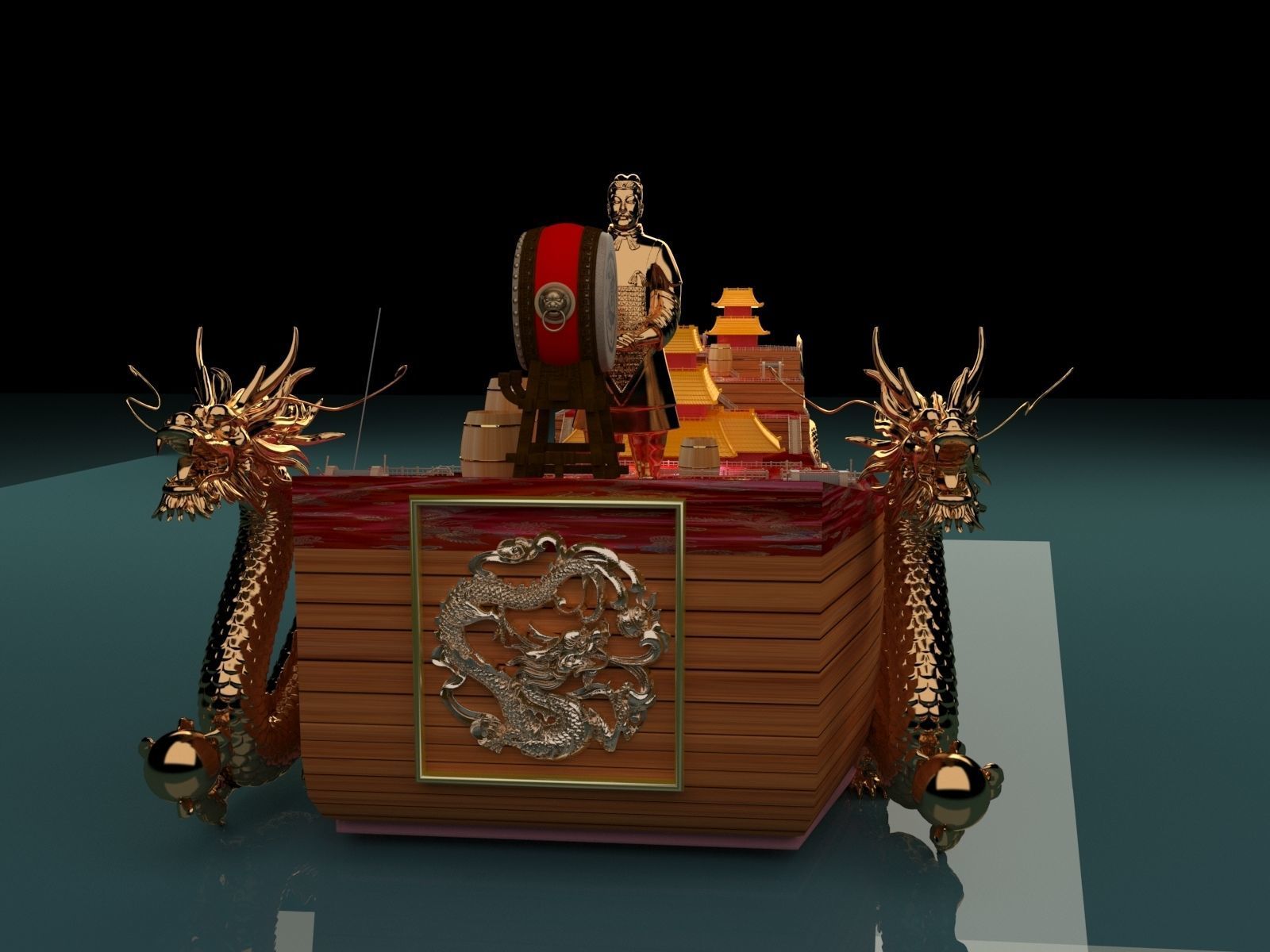 Chinese dragon boat 3D model_4