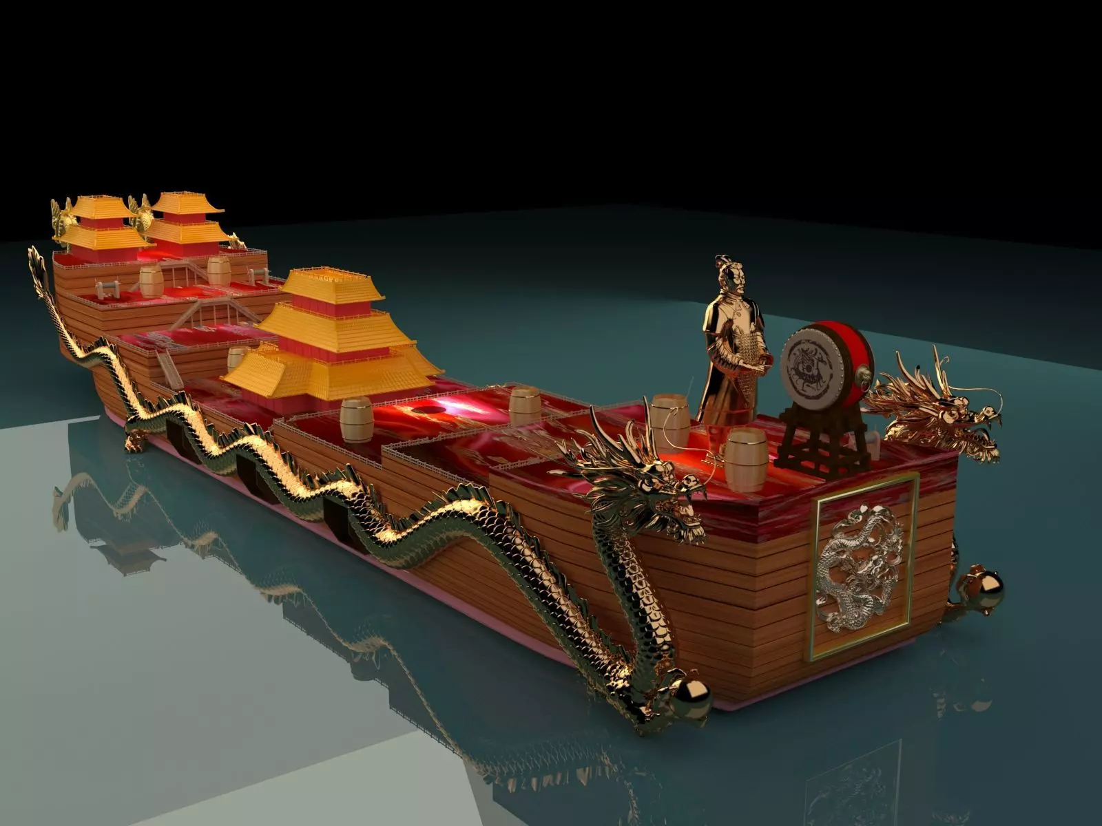Chinese dragon boat 3D model_0