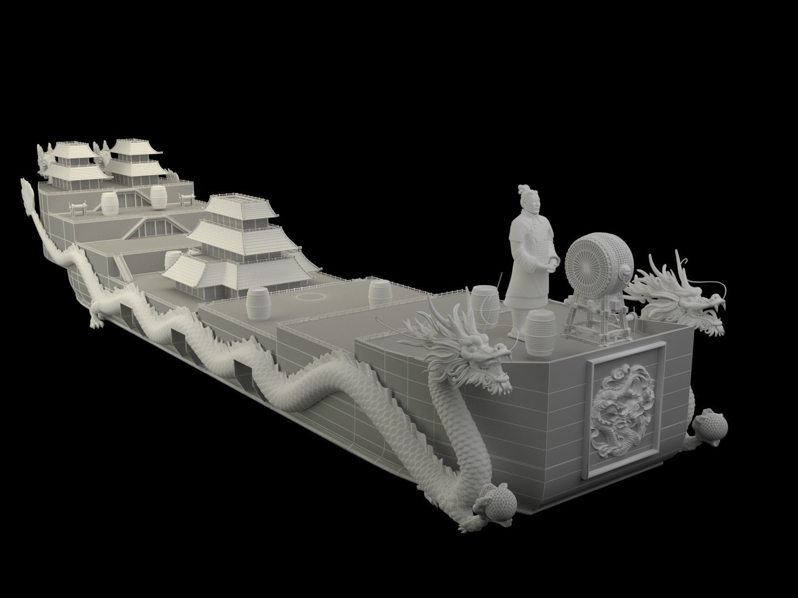 Chinese dragon boat 3D model_6