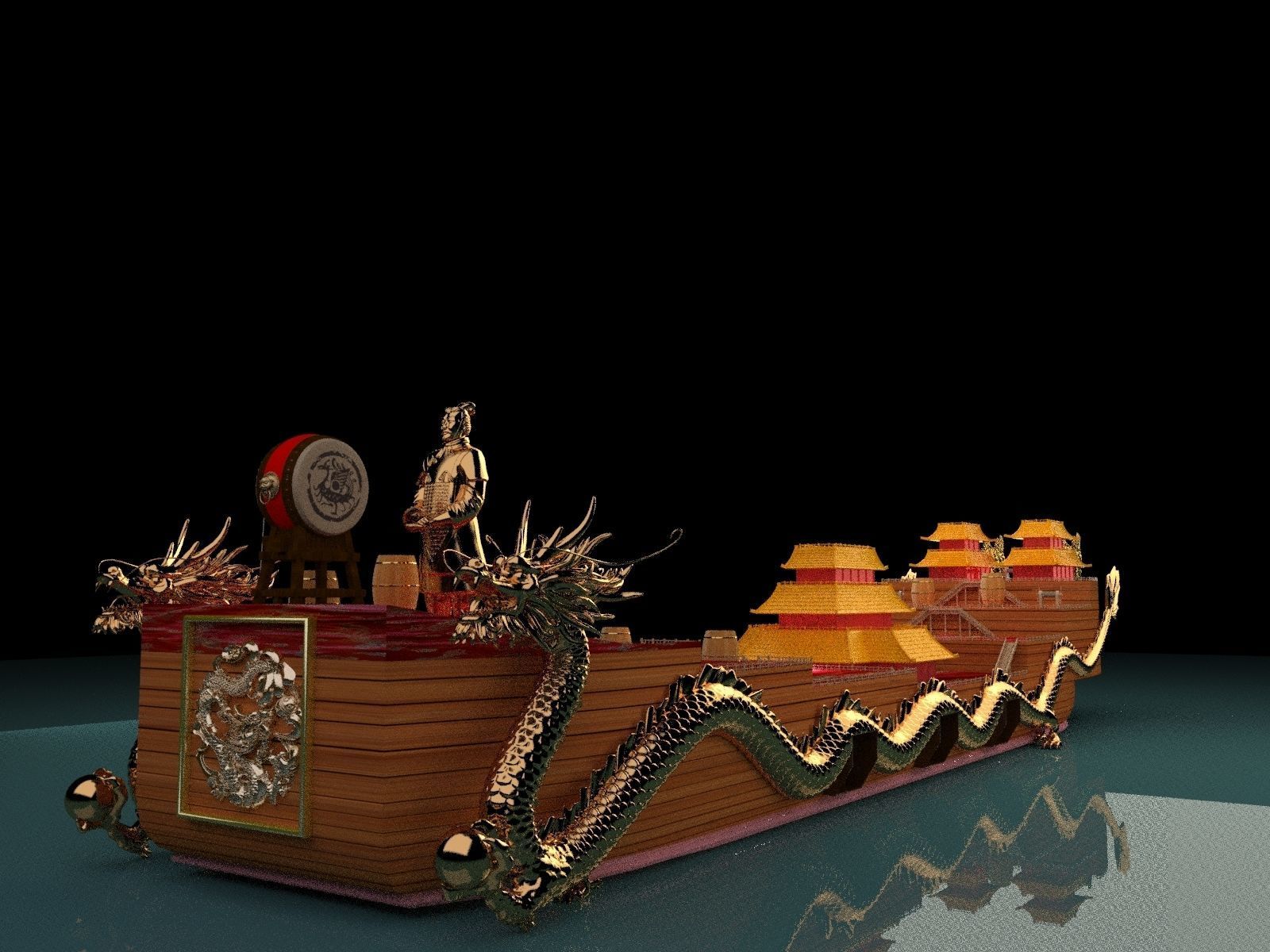 Chinese dragon boat 3D model_2