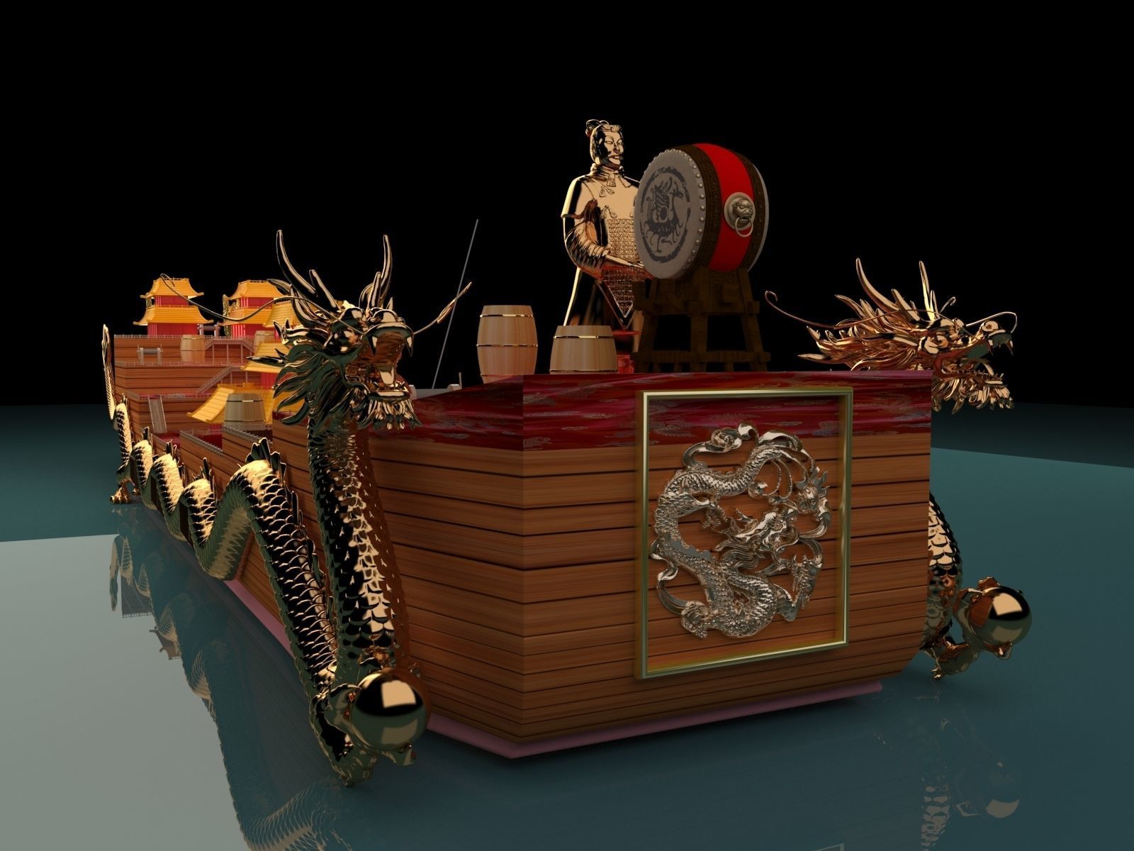 Chinese dragon boat 3D model_3