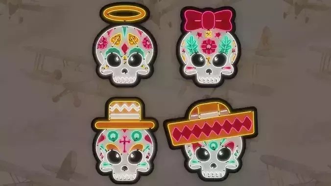 4 Cute Neon Wall Decoration with Skull Patterns