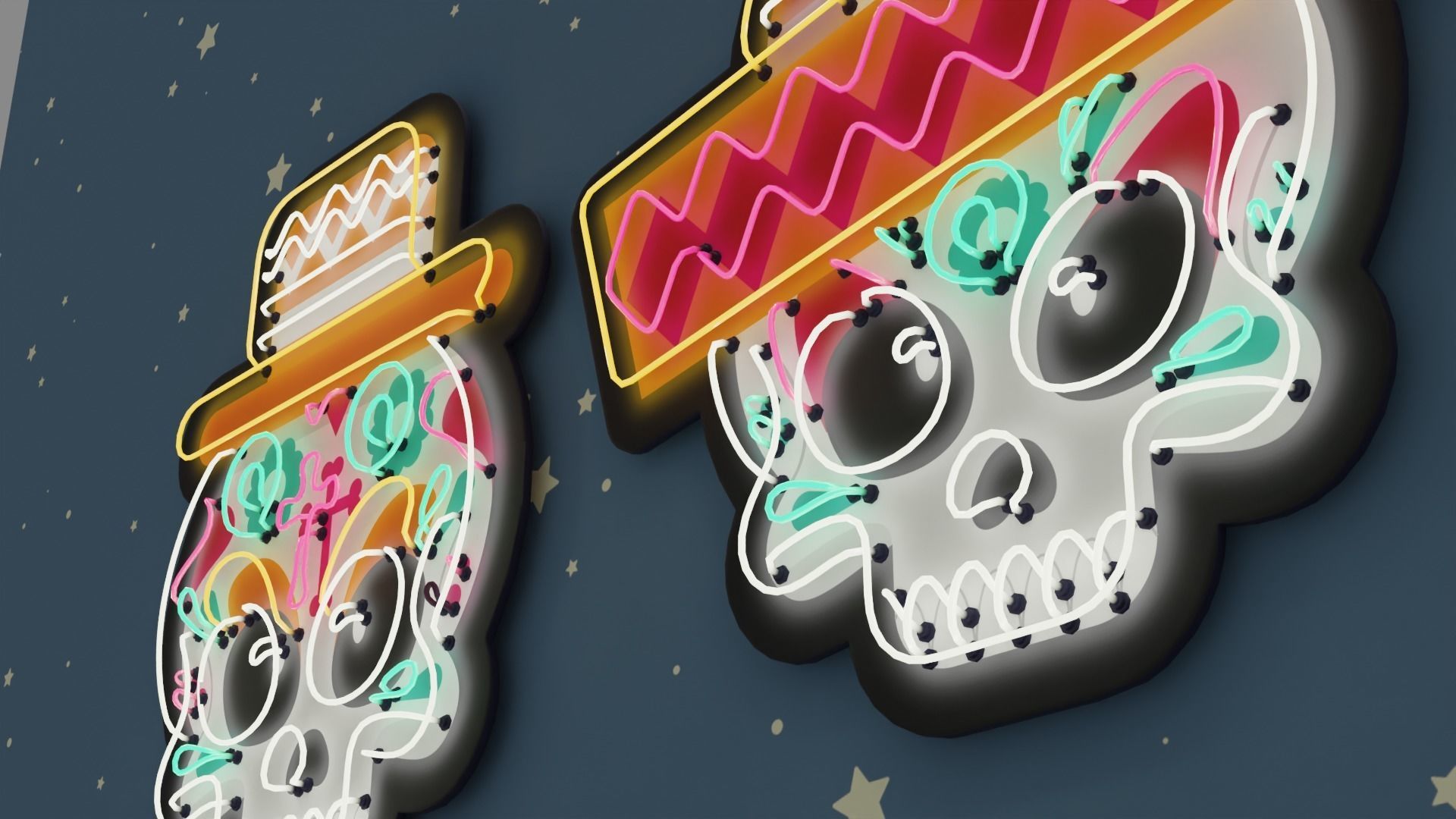 4 Cute Neon Wall Decoration with Skull Patterns Low-poly 3D model_2