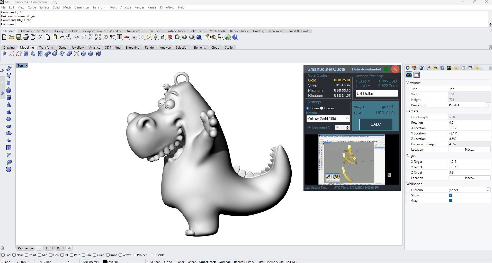 Happy Dino pendant jewelry gold 3D print model_7
