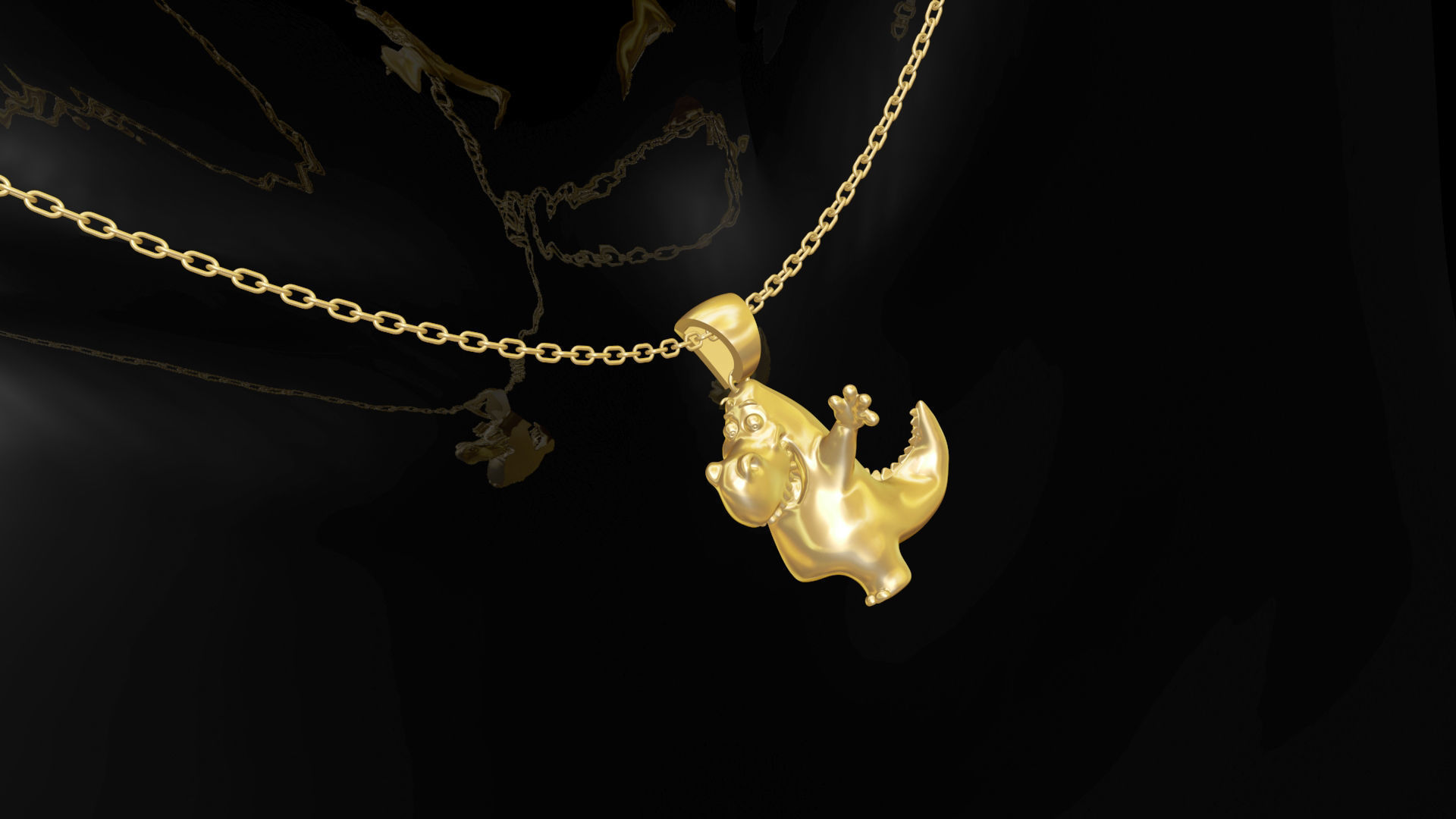 Happy Dino pendant jewelry gold 3D print model_3