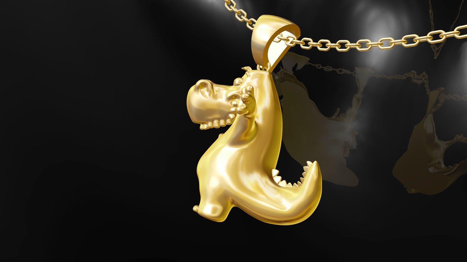 Happy Dino pendant jewelry gold 3D print model_2
