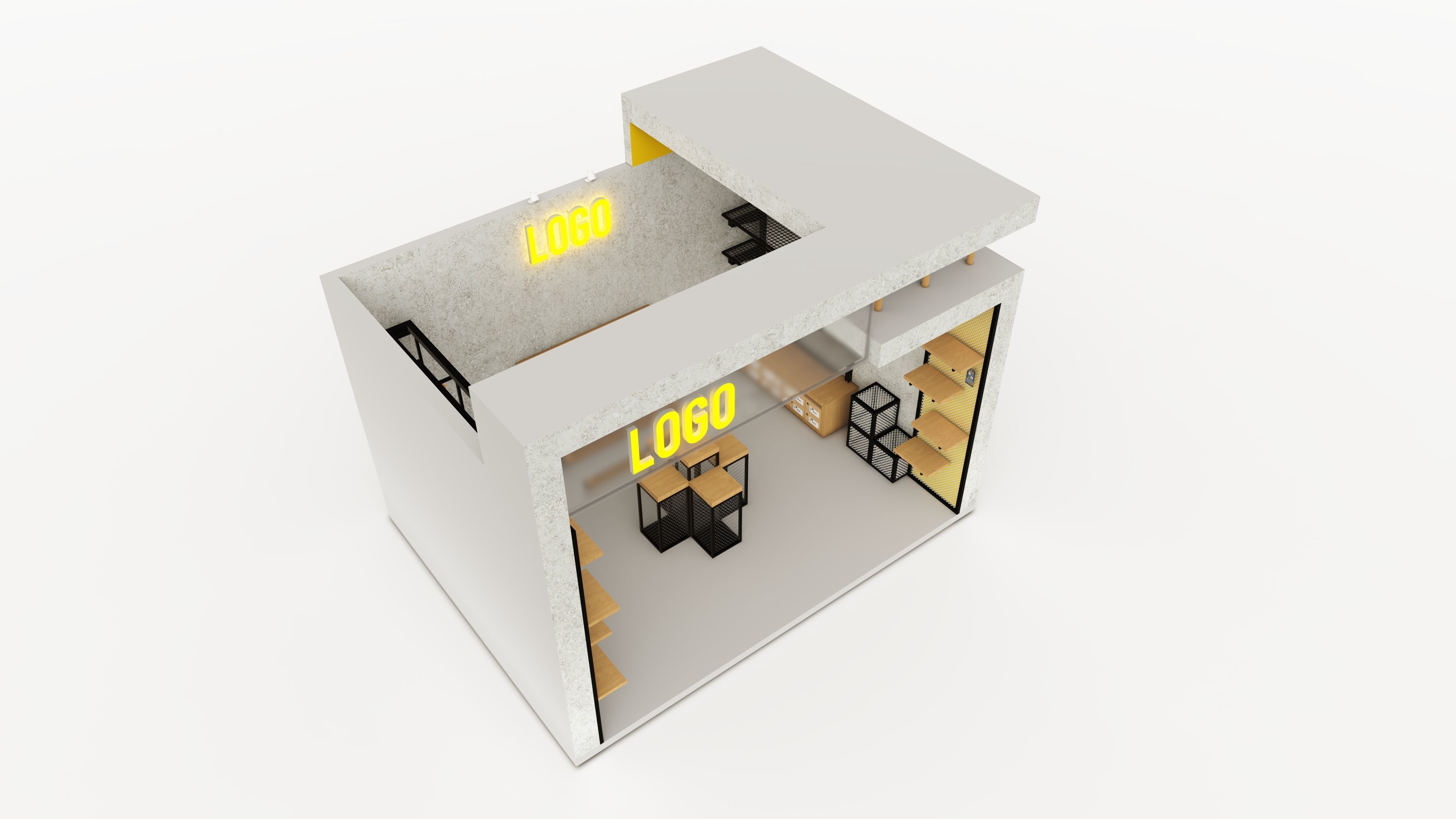 booth one side open with size 3x4 3D model_3