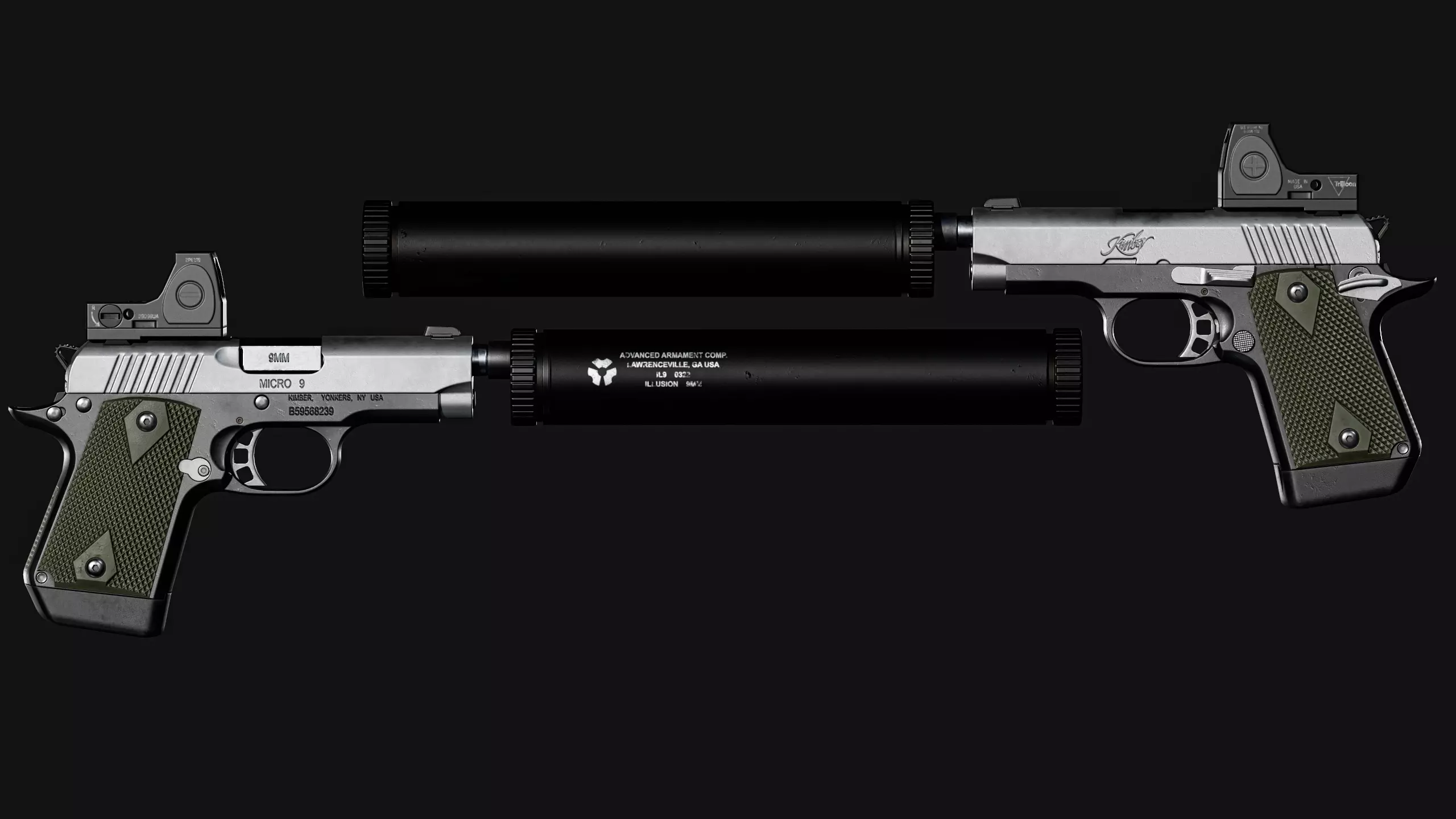 Kimber Micro 9 Trijicon RMR SD or Comp Attachments Low-poly 3D model_0