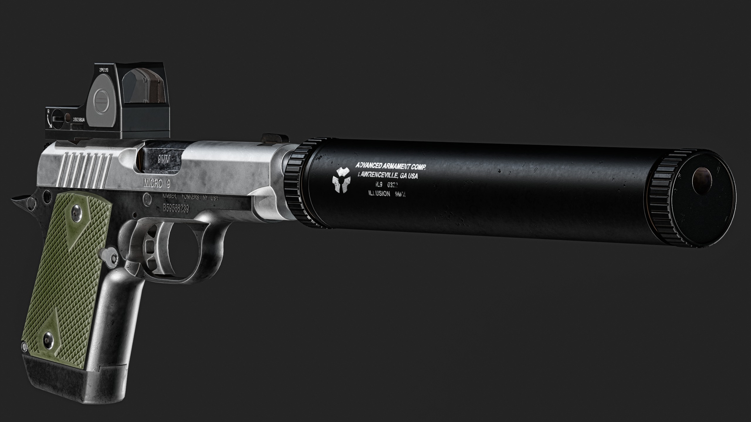 Kimber Micro 9 Trijicon RMR SD or Comp Attachments Low-poly 3D model_4