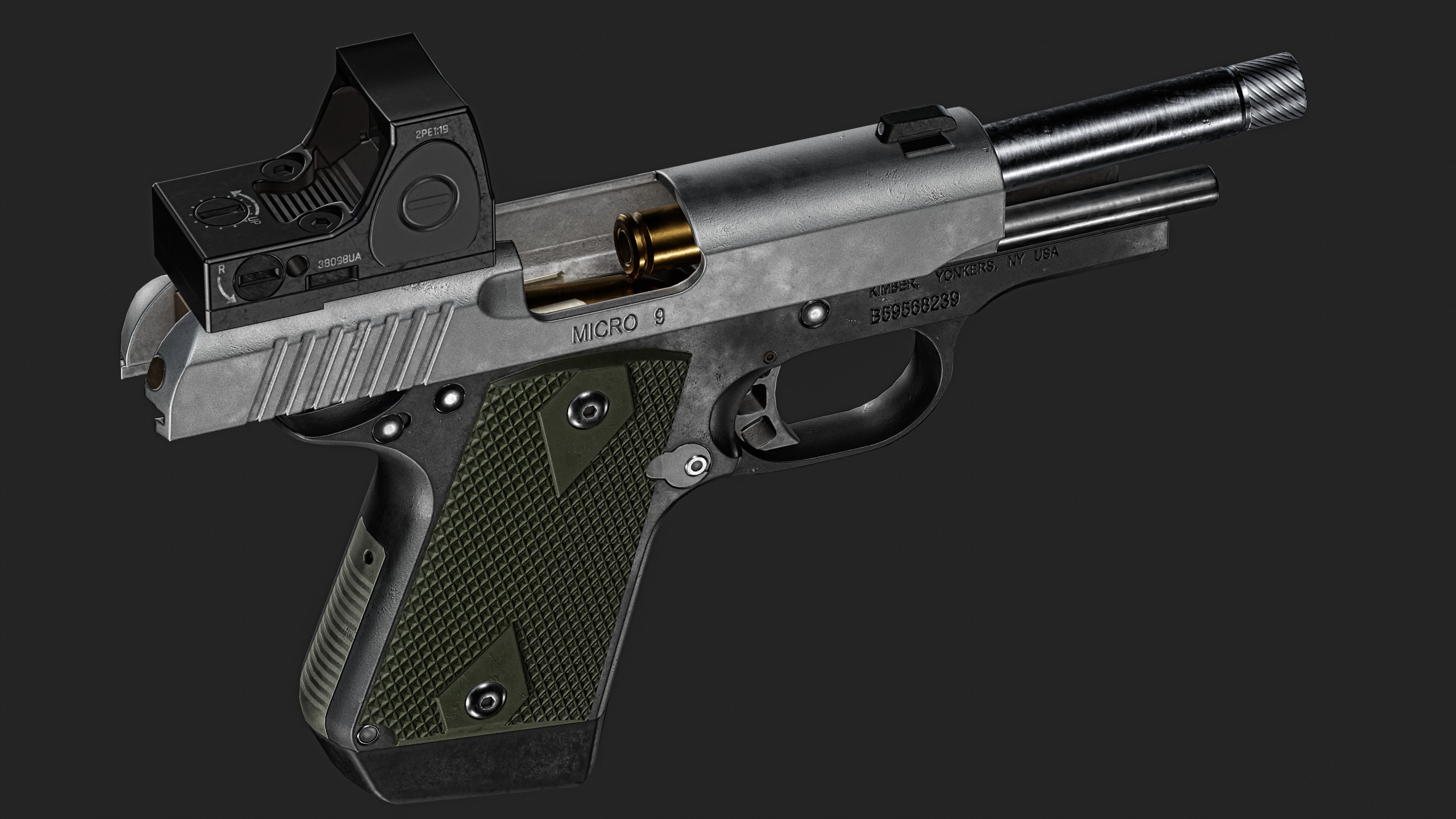 Kimber Micro 9 Trijicon RMR SD or Comp Attachments Low-poly 3D model_8