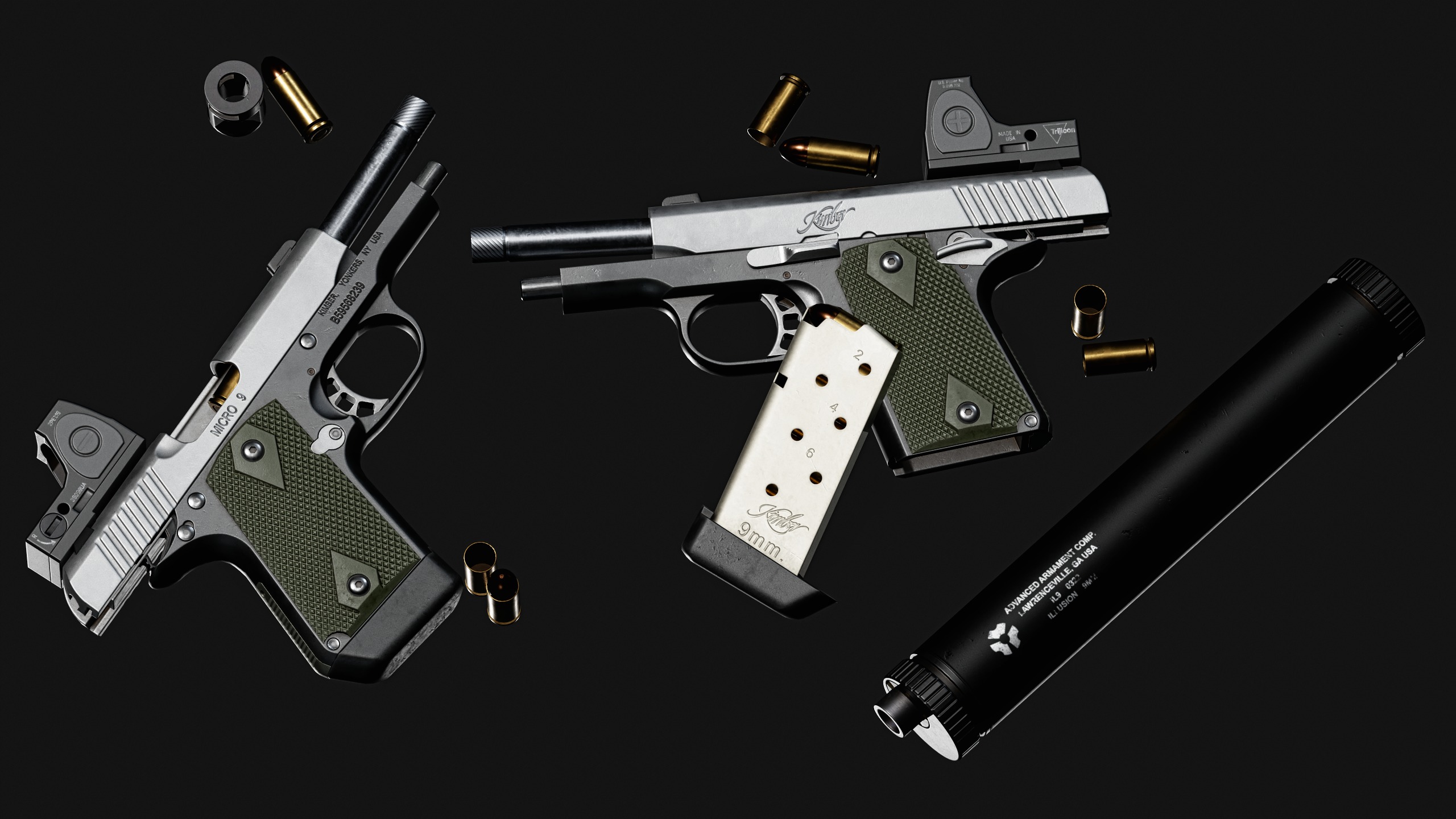 Kimber Micro 9 Trijicon RMR SD or Comp Attachments Low-poly 3D model_3