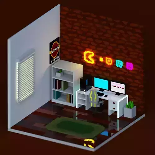 Minimalistic Voxel Game Room