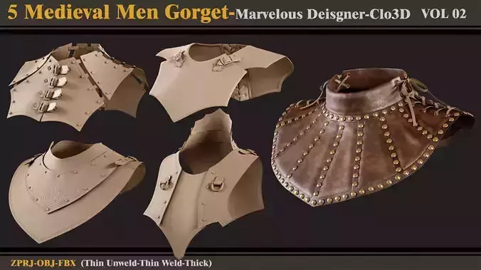 5 Medieval Gorgets-MD-Clo3D-ZPRJ-FBX-OBJ 3D model