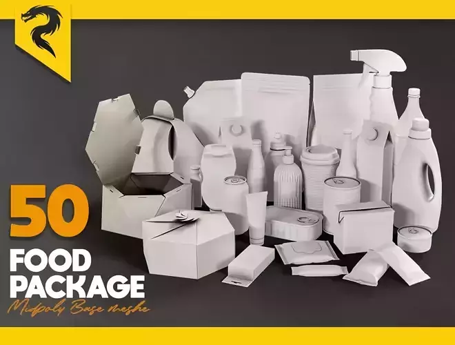 50 Food Package BASE MESH 3D model