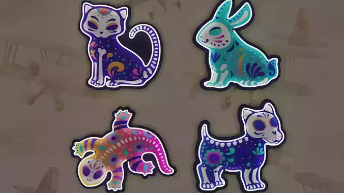 4 Cute Neon Wall Decoration with Mexican Pet Patterns
