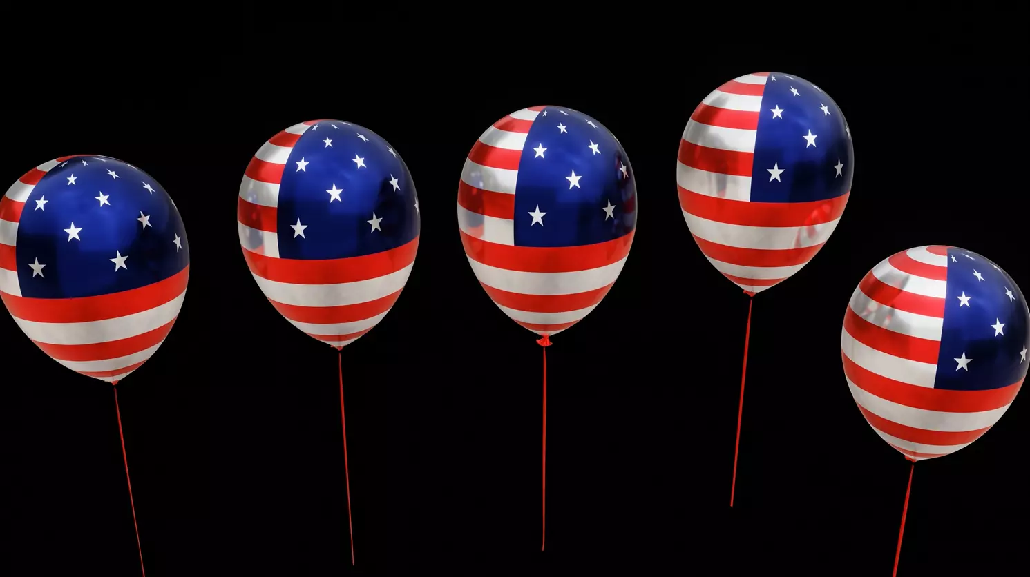 3D Helium Balloons US Flag Themed 4th of July Text Animation 3D model_0
