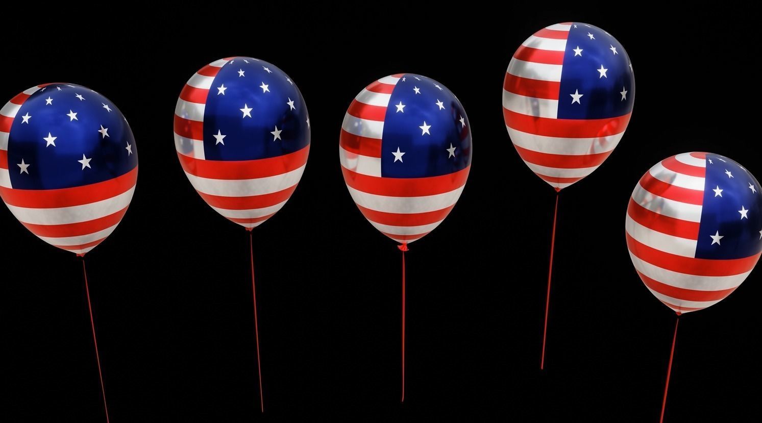 3D Helium Balloons US Flag Themed 4th of July Text Animation 3D model_1