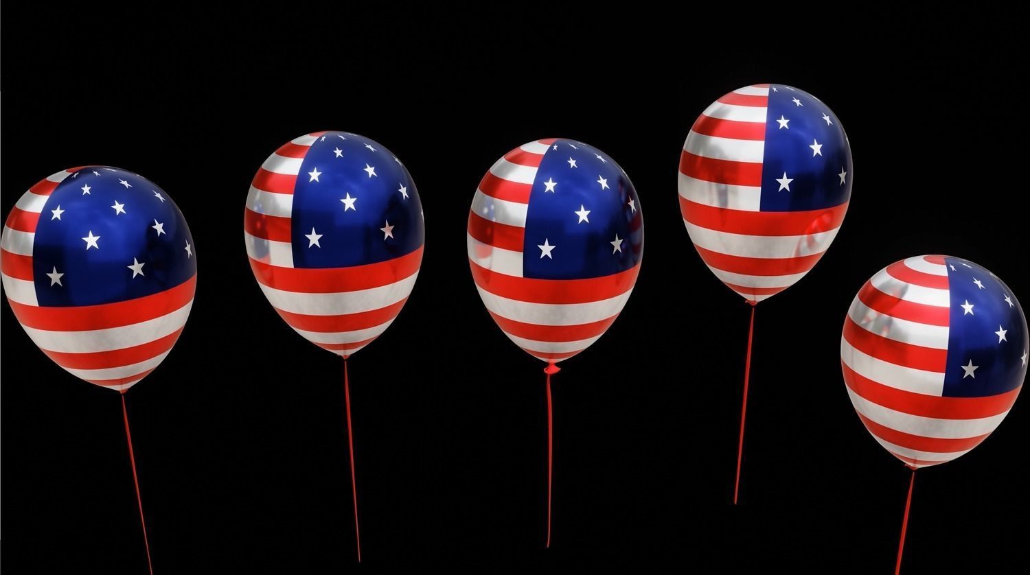 3D Helium Balloons US Flag Themed 4th of July Text Animation 3D model_2