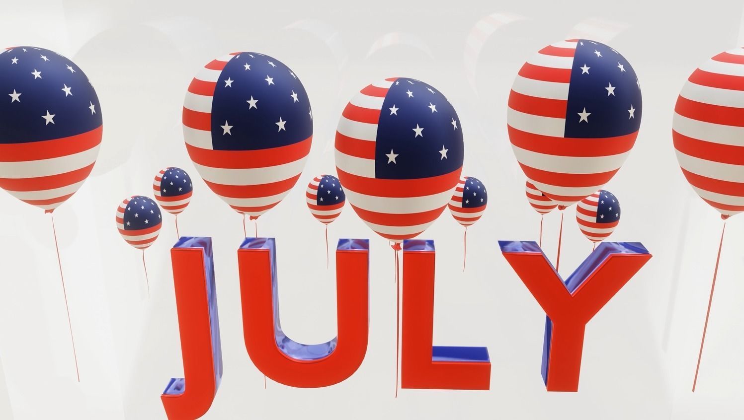 3D Helium Balloons 4th of July US Flag Themed Text Animation 3D model_1