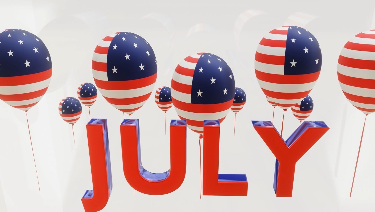 3D Helium Balloons 4th of July US Flag Themed Text Animation 3D model_2