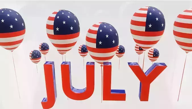 3D Helium Balloons 4th of July US Flag Themed Text Animation 3D model
