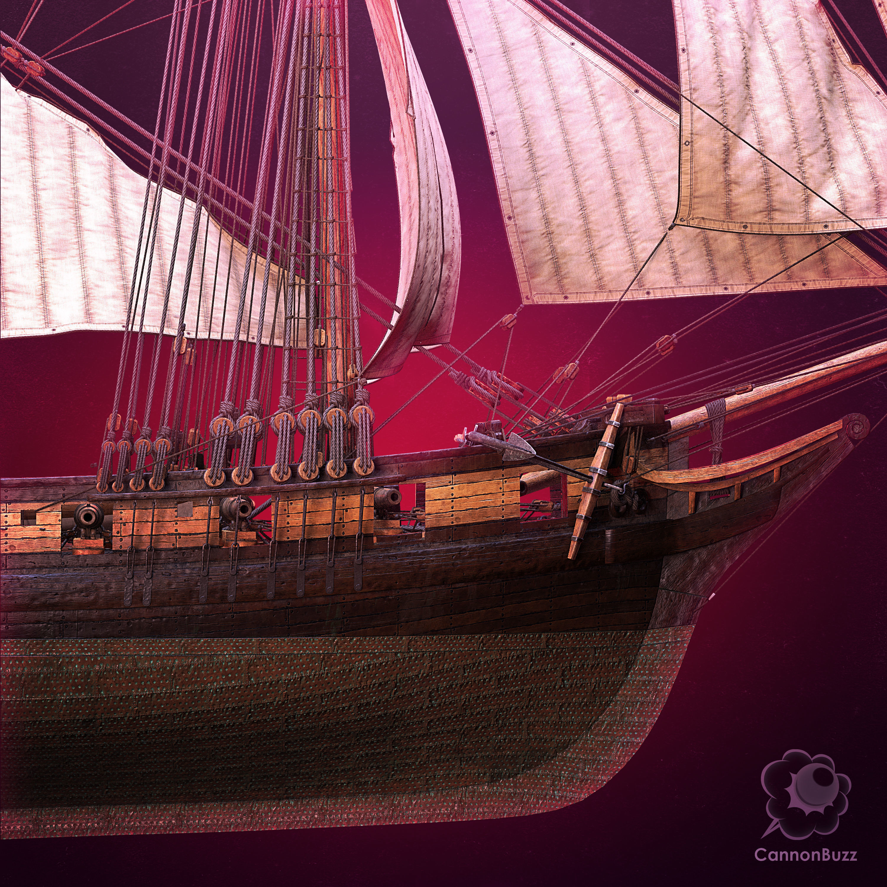 Brig Small sail ship Low-poly 3D model_3