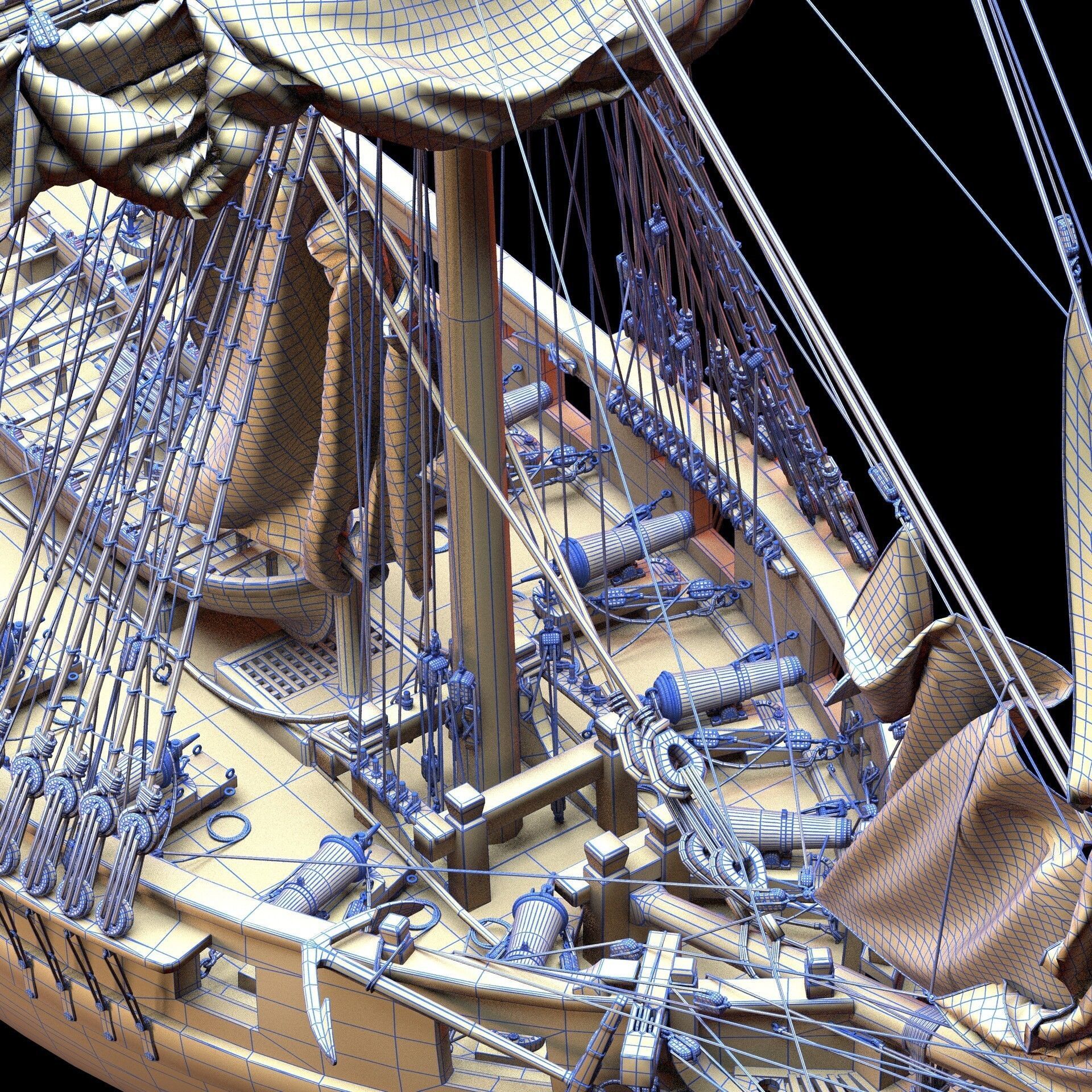 Brig Small sail ship Low-poly 3D model_10