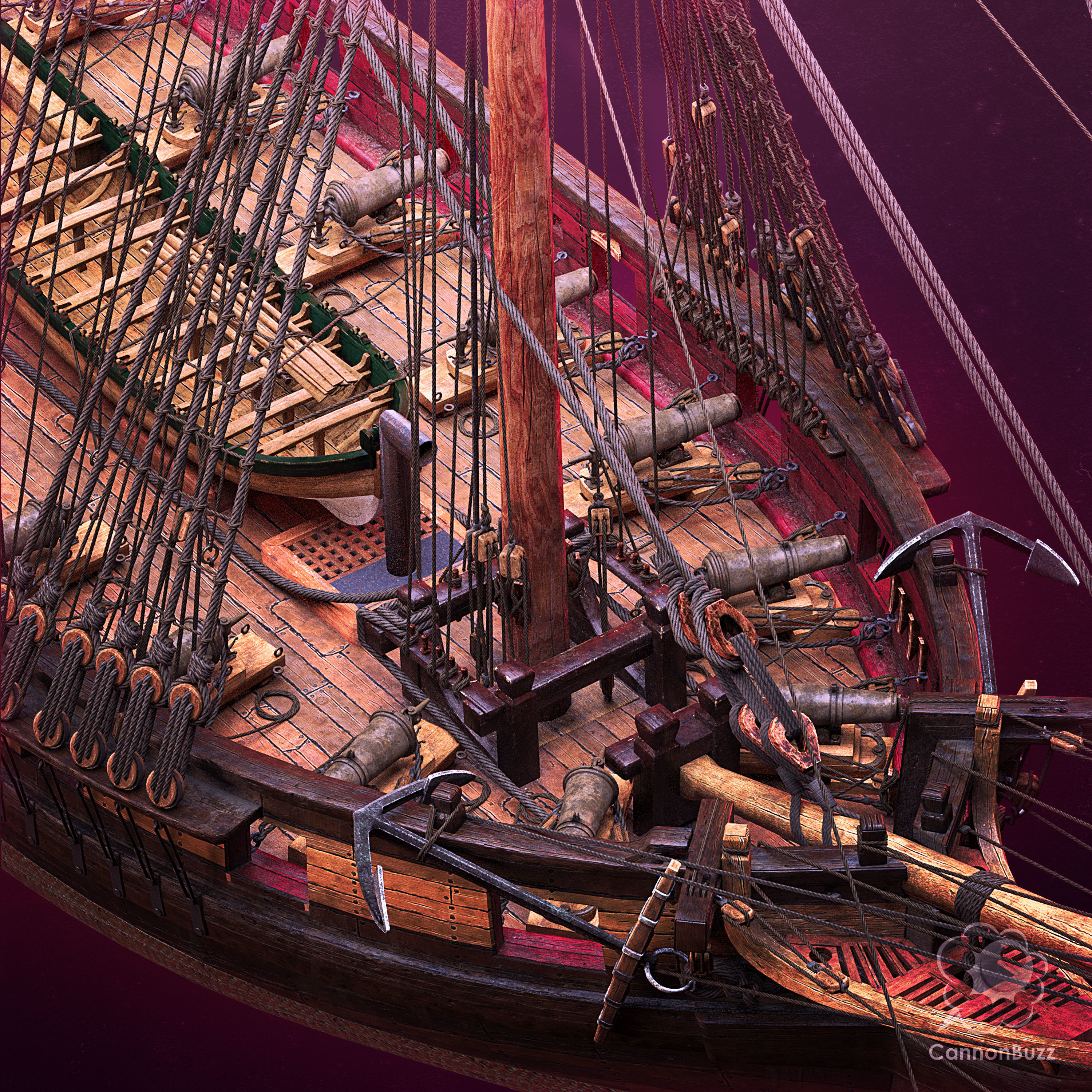 Brig Small sail ship Low-poly 3D model_5