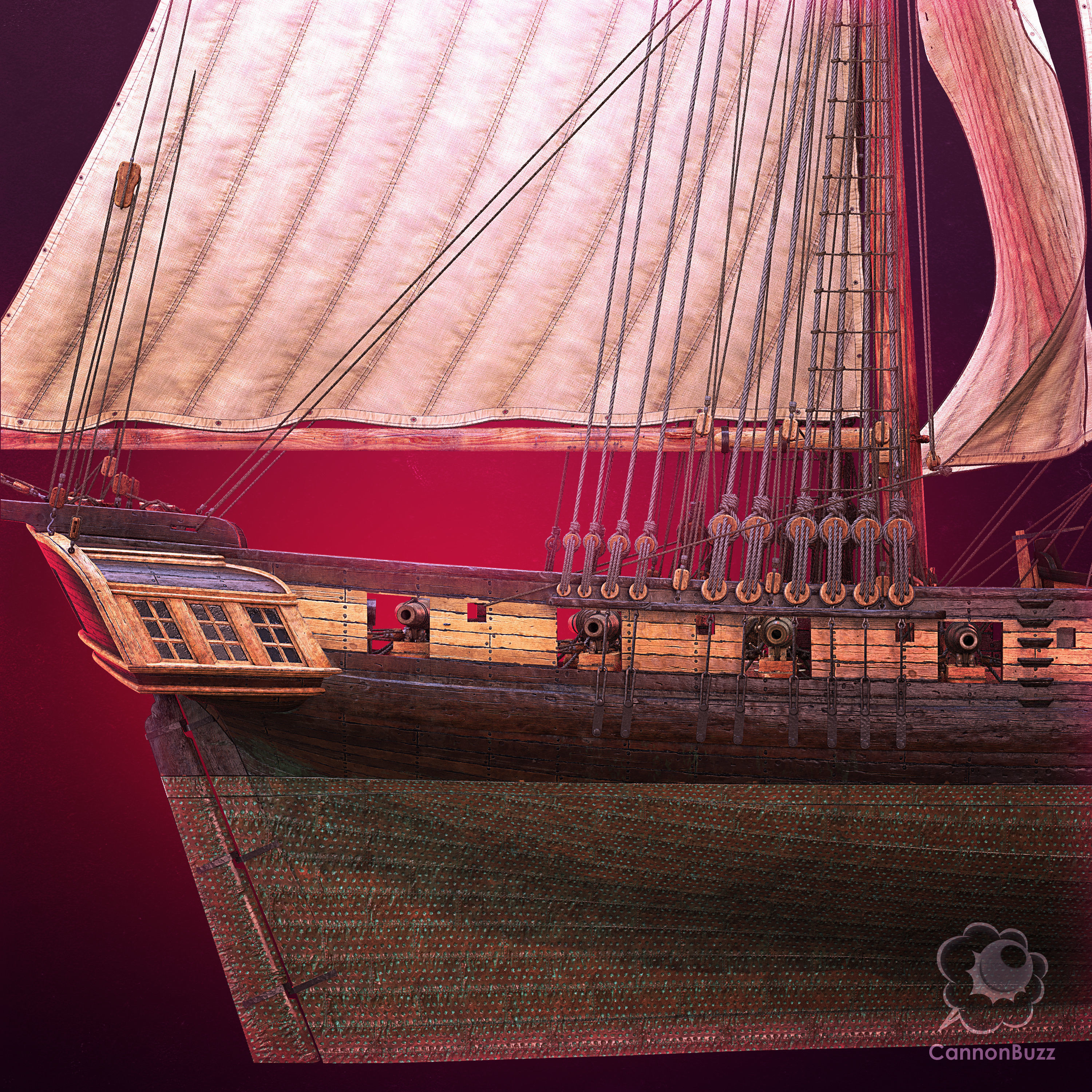 Brig Small sail ship Low-poly 3D model_4