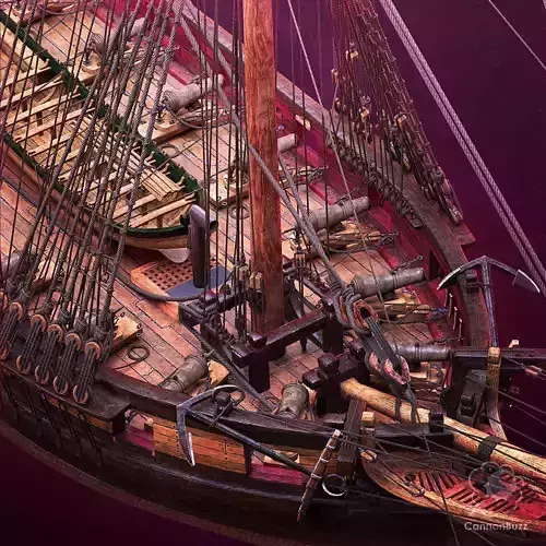 Brig Small sail ship Low-poly 3D model