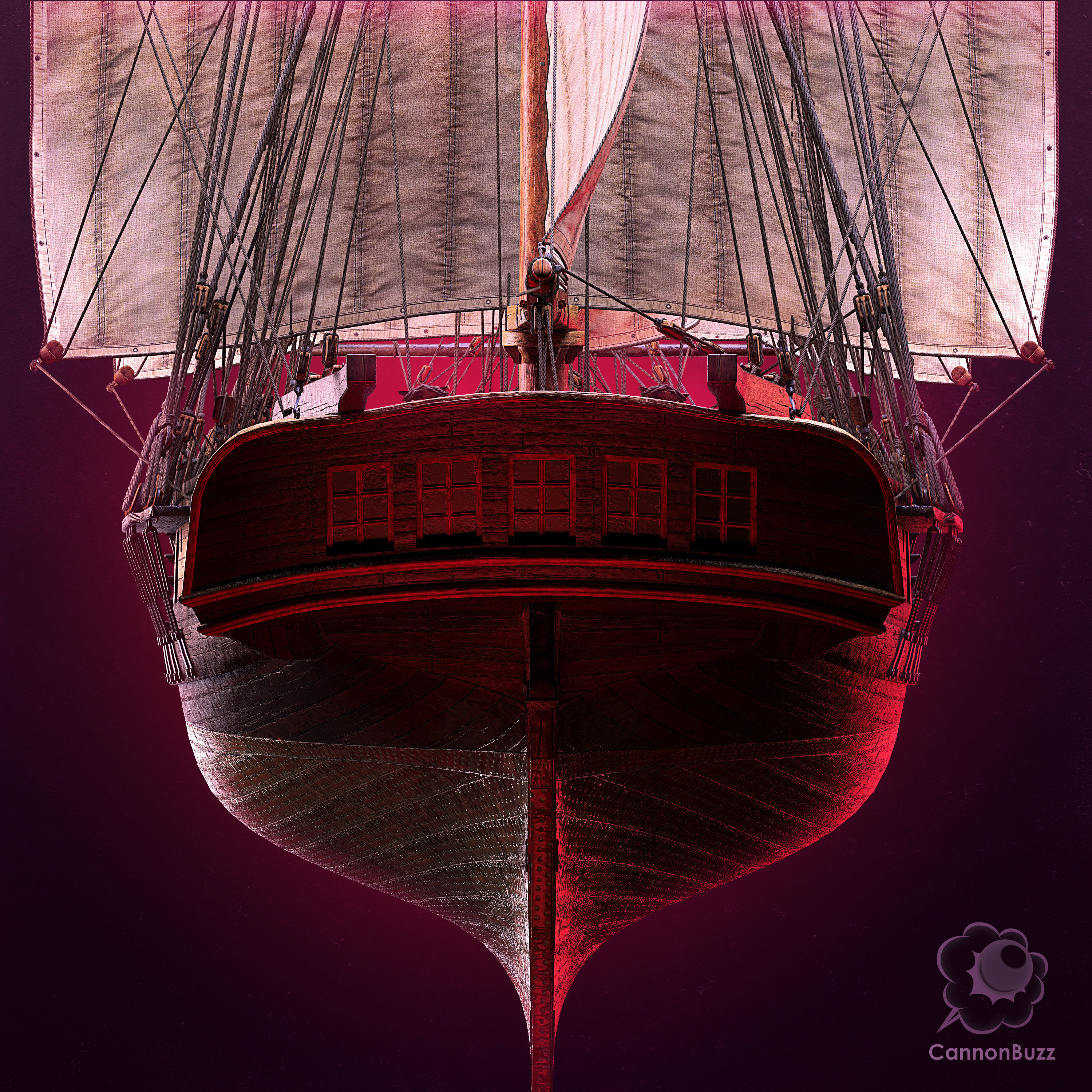 Brig Small sail ship Low-poly 3D model_2