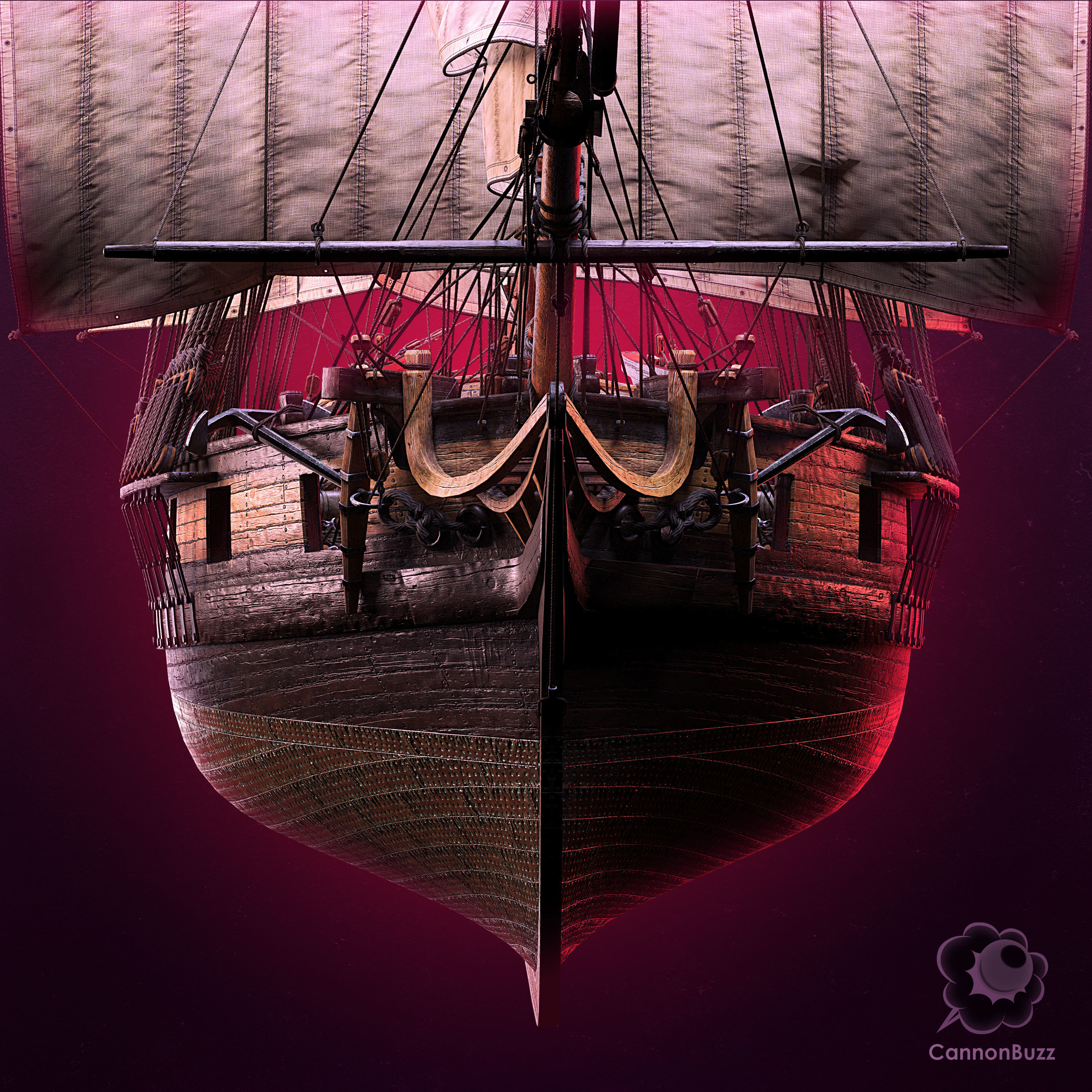 Brig Small sail ship Low-poly 3D model_1