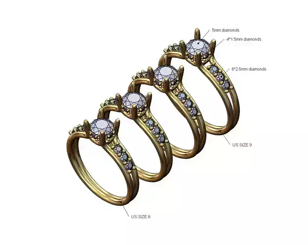 Diamond crown setting and shank 5mm diamond ring US sizes 6to9