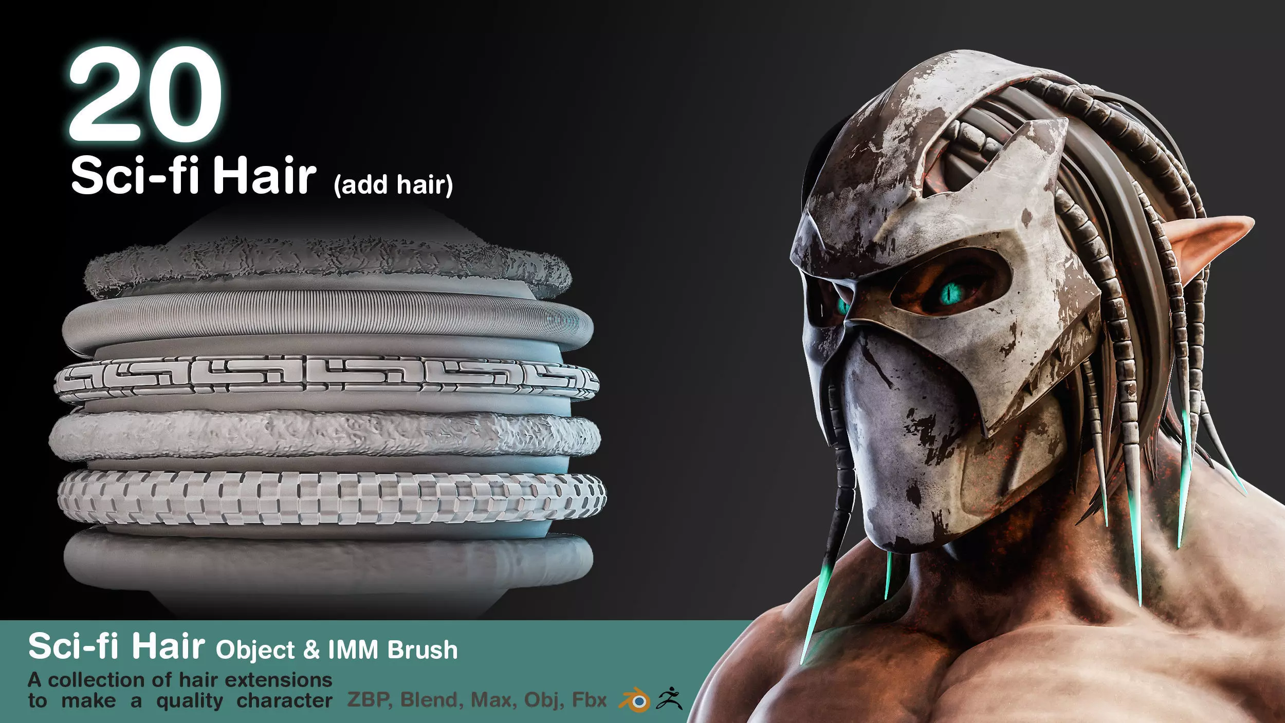 20 Brush Sci-fi Hair 3D model_0