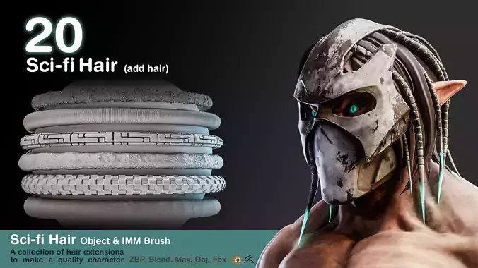 20 Brush Sci-fi Hair 3D model