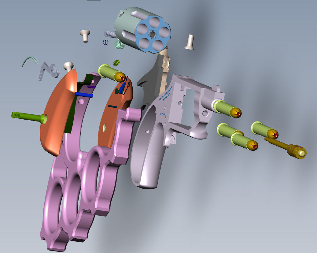 Mini revolver NAA22MS with knuckles assembly and cartridges  3D model_16