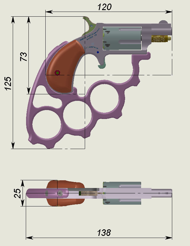 Mini revolver NAA22MS with knuckles assembly and cartridges  3D model_11
