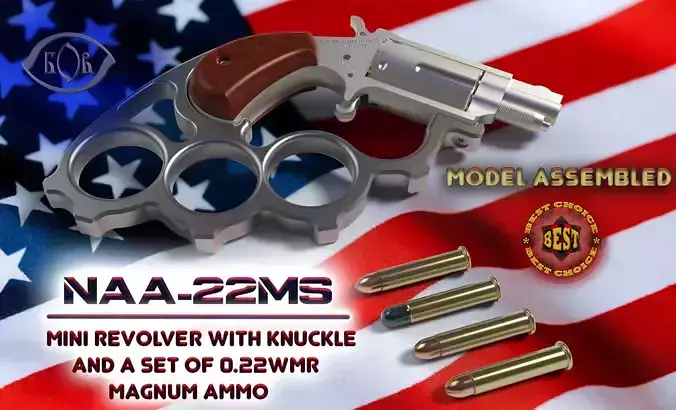 Mini revolver NAA22MS with knuckles assembly and cartridges  3D model