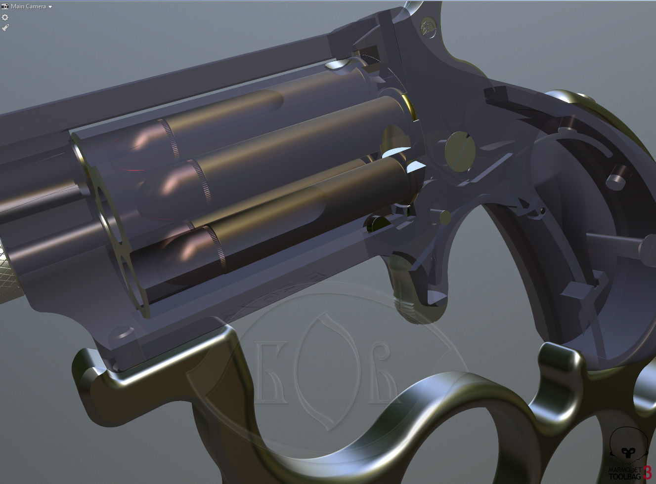 Mini revolver NAA22MS with knuckles assembly and cartridges  3D model_9